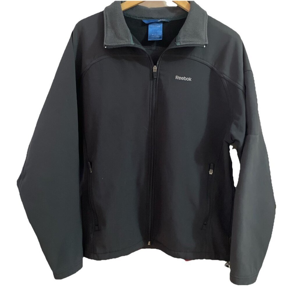 Vintage Reebok Full Zip Jacket Black Men's Size M Soft Shell Fleece Lined Retro